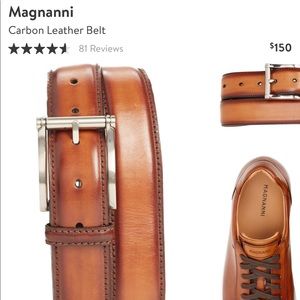 NWT Magnanni Carbon Leather Belt in cognac